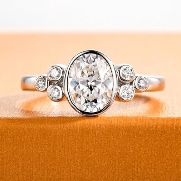 1.65cttw Oval Cut Moissanites 3 stone D Color VVS1 Clarity Engagement Ring - Picture 1 of 6